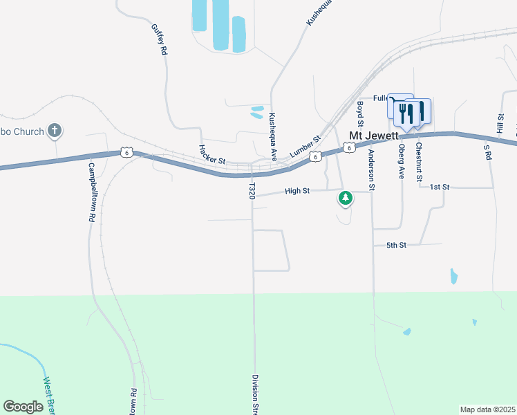 map of restaurants, bars, coffee shops, grocery stores, and more near 21-27 High Street in Mount Jewett