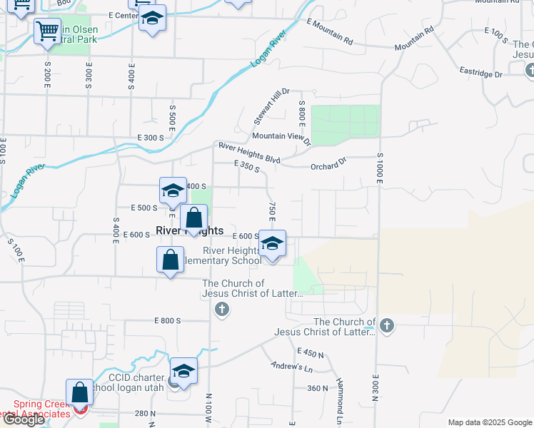 map of restaurants, bars, coffee shops, grocery stores, and more near 503 750 East in River Heights