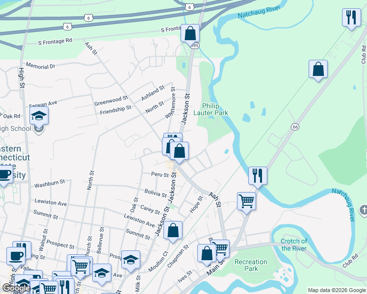 map of restaurants, bars, coffee shops, grocery stores, and more near 465 Jackson Street in Windham