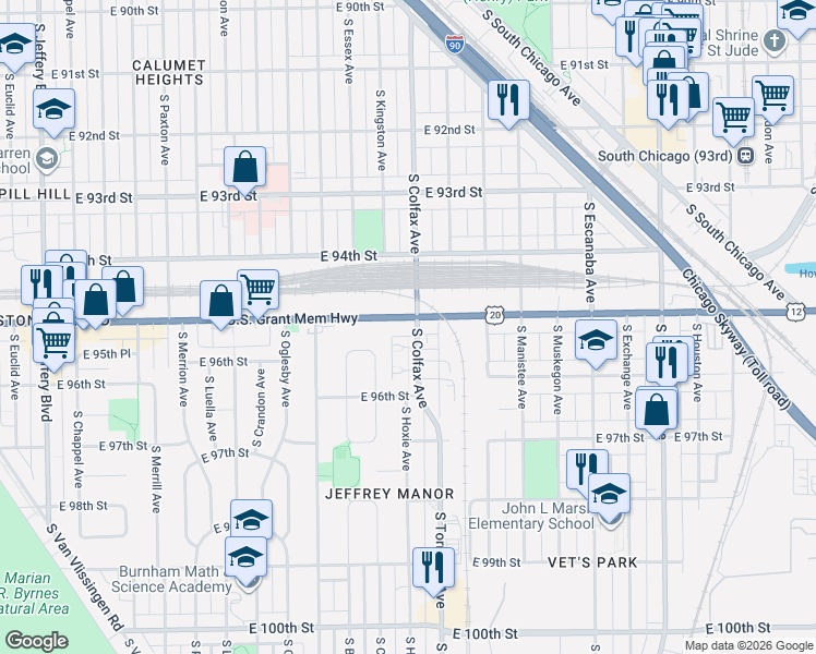 map of restaurants, bars, coffee shops, grocery stores, and more near 2549 U.S. 20 in Chicago