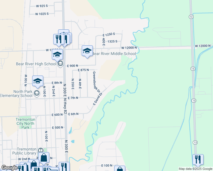 map of restaurants, bars, coffee shops, grocery stores, and more near 760 680 East in Tremonton