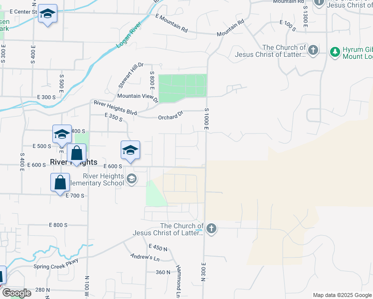map of restaurants, bars, coffee shops, grocery stores, and more near 940 East 480 South in River Heights