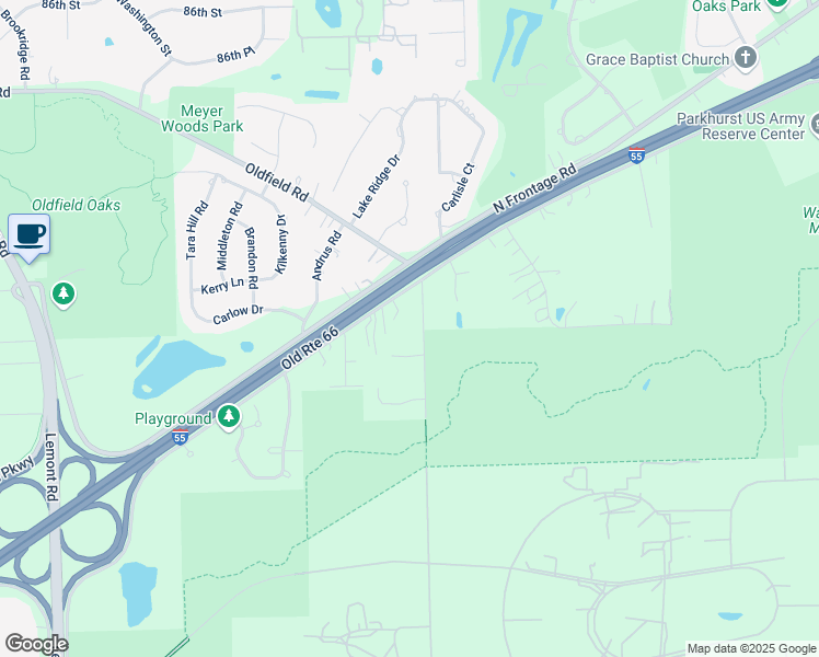 map of restaurants, bars, coffee shops, grocery stores, and more near 10S420 Kearney Road in Lemont