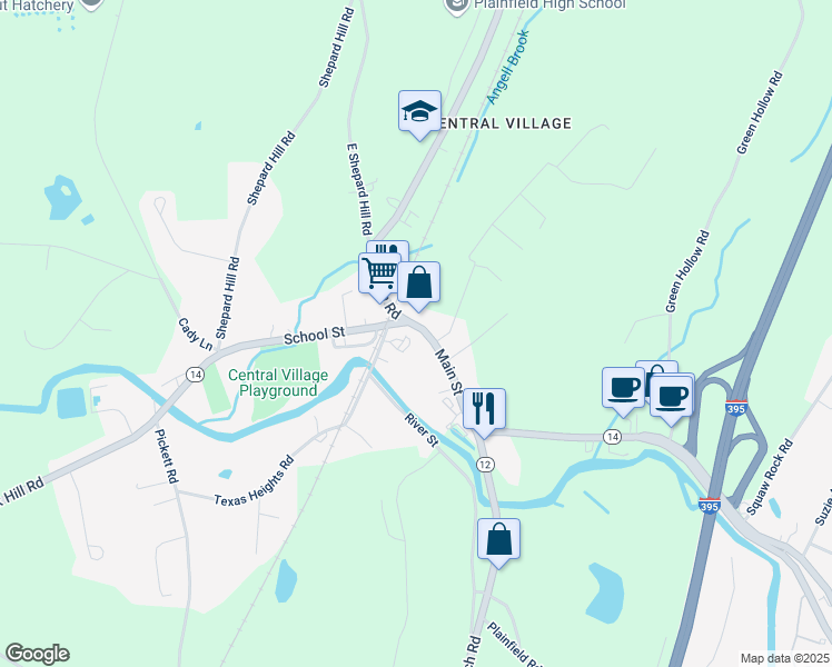 map of restaurants, bars, coffee shops, grocery stores, and more near 1-3-5 School Street in Plainfield