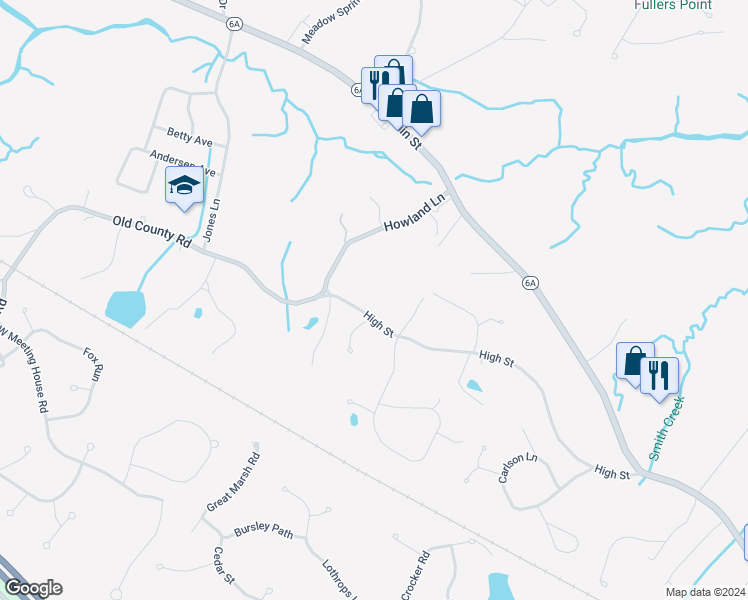map of restaurants, bars, coffee shops, grocery stores, and more near 410 High Street in Barnstable