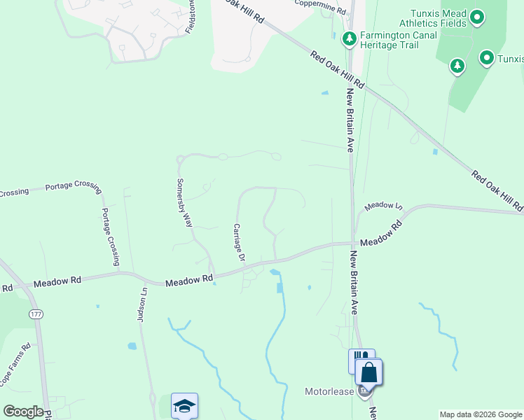 map of restaurants, bars, coffee shops, grocery stores, and more near 37 Carriage Drive in Farmington