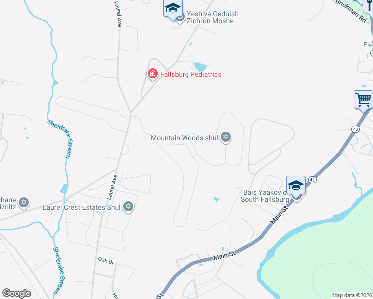 map of restaurants, bars, coffee shops, grocery stores, and more near 79 Mountain Woods Circle in Fallsburg