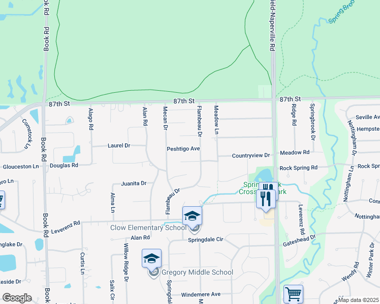 map of restaurants, bars, coffee shops, grocery stores, and more near 1308 Peshtigo Avenue in Naperville
