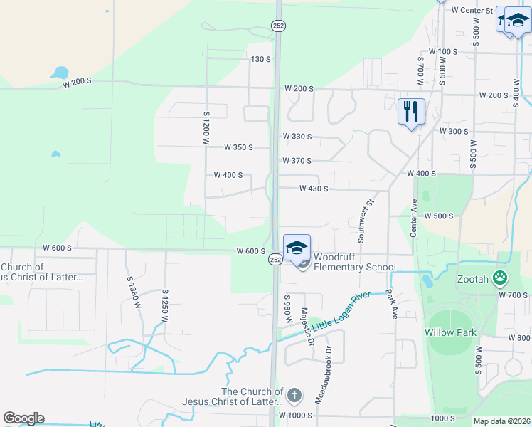 map of restaurants, bars, coffee shops, grocery stores, and more near 1033 West 500 South in Logan