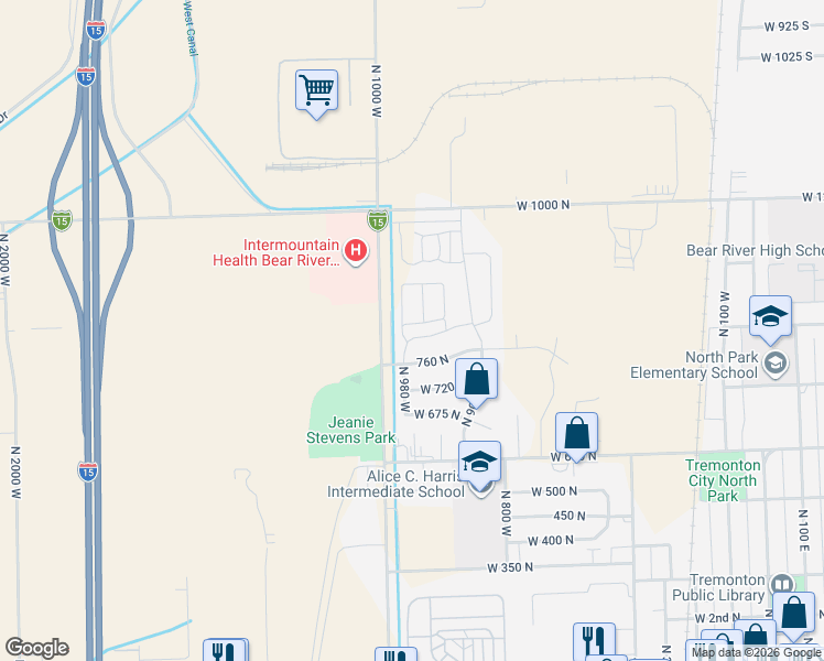 map of restaurants, bars, coffee shops, grocery stores, and more near 967 West 820 North in Tremonton