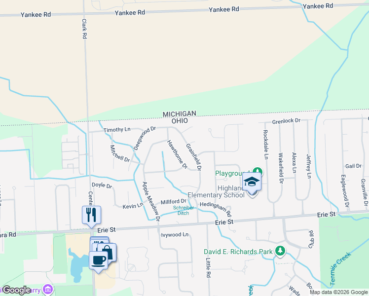 map of restaurants, bars, coffee shops, grocery stores, and more near 6055 Grainfield Dr in Sylvania