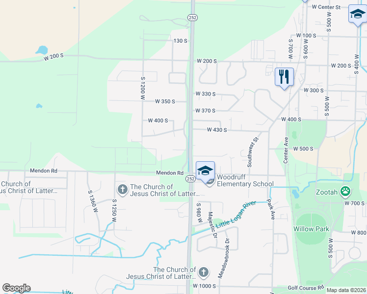 map of restaurants, bars, coffee shops, grocery stores, and more near 1033 West 500 South in Logan