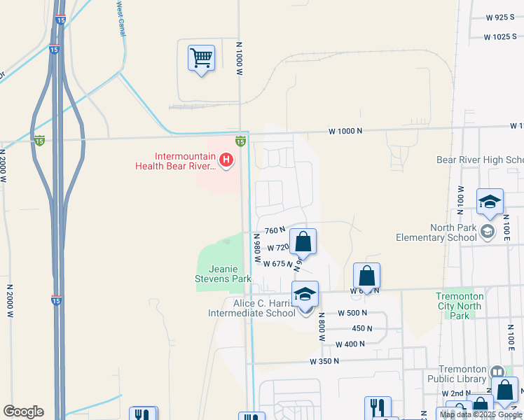map of restaurants, bars, coffee shops, grocery stores, and more near 967 West 820 North in Tremonton
