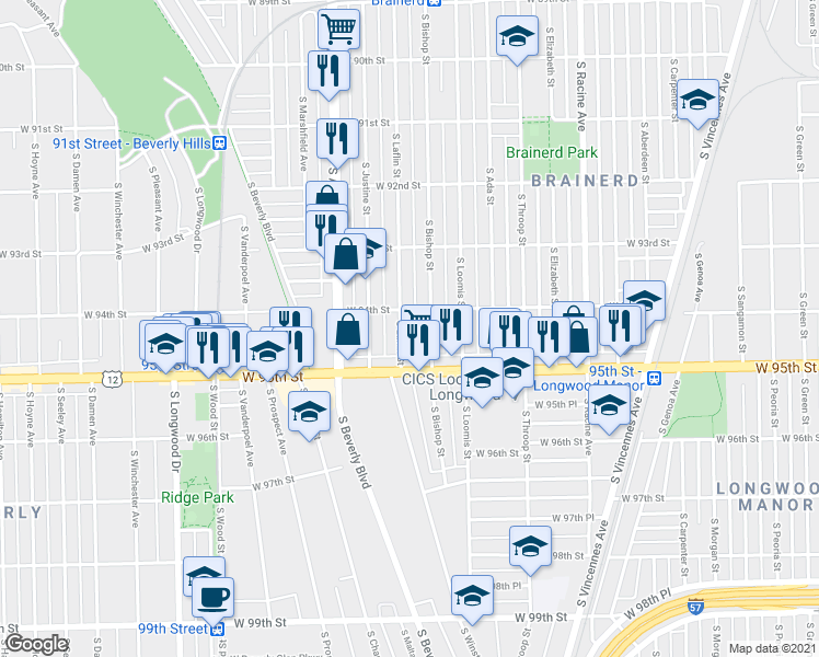 map of restaurants, bars, coffee shops, grocery stores, and more near in Chicago