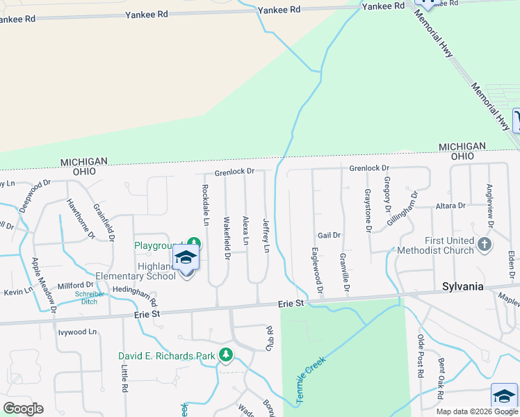 map of restaurants, bars, coffee shops, grocery stores, and more near 6039 Jeffrey Lane in Sylvania