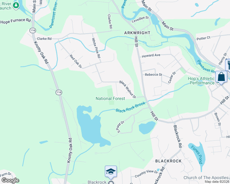 map of restaurants, bars, coffee shops, grocery stores, and more near 7 Birchwood Lane in Coventry