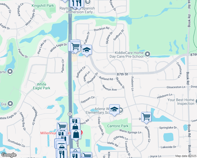 map of restaurants, bars, coffee shops, grocery stores, and more near 2660 Newton Avenue in Naperville