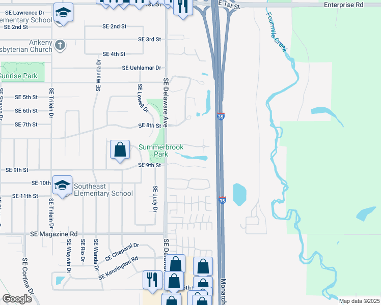 map of restaurants, bars, coffee shops, grocery stores, and more near 1211 Southeast Village View Lane in Ankeny