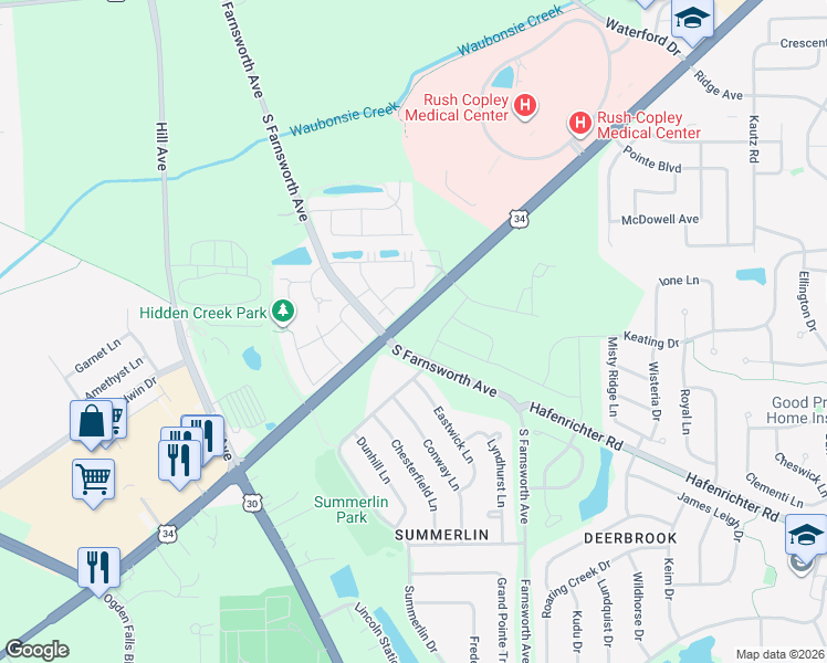 map of restaurants, bars, coffee shops, grocery stores, and more near 700-798 Ogden Ave in Aurora