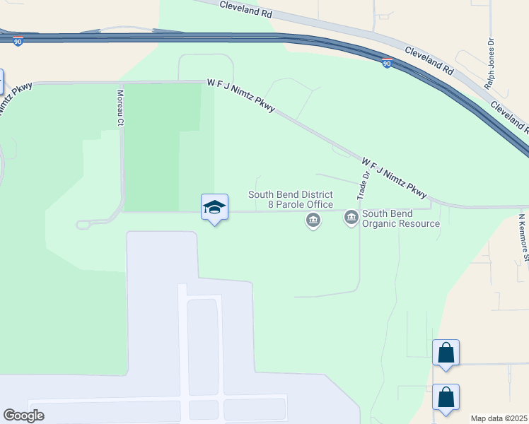 map of restaurants, bars, coffee shops, grocery stores, and more near 4650 Old Cleveland Road in South Bend