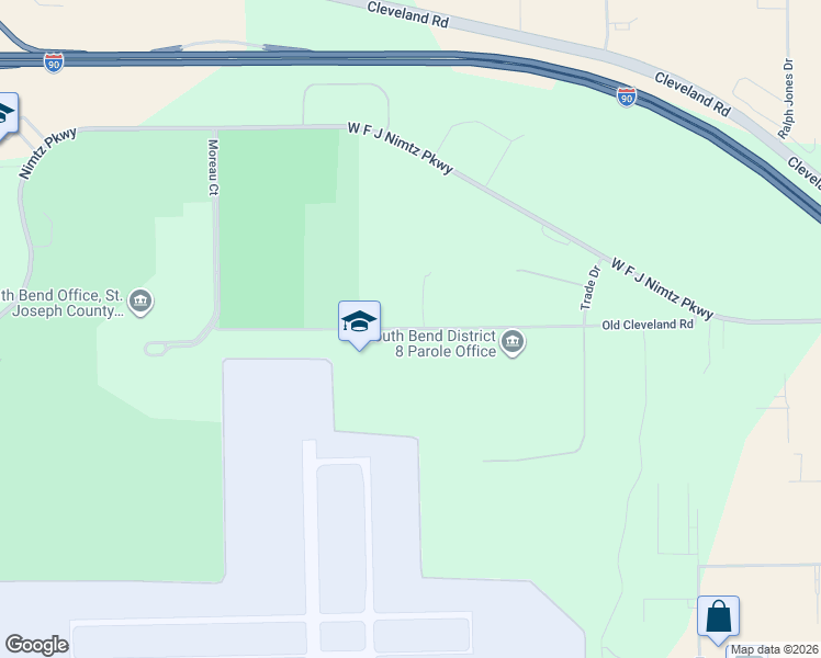 map of restaurants, bars, coffee shops, grocery stores, and more near 6227 Old Cleveland Road in South Bend