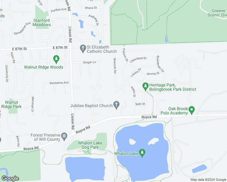map of restaurants, bars, coffee shops, grocery stores, and more near 644 Lavina Court in Bolingbrook