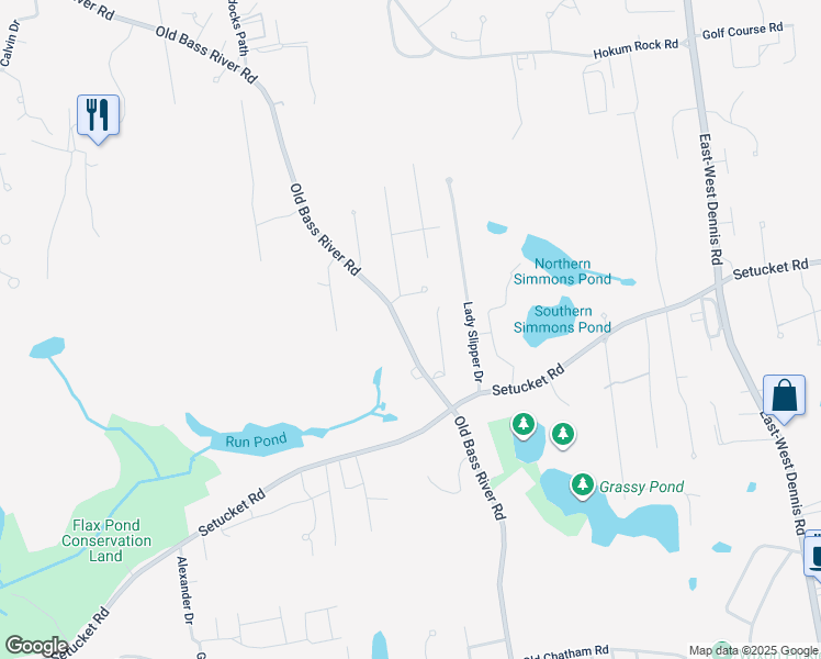map of restaurants, bars, coffee shops, grocery stores, and more near 592 Old Bass River Road in Dennis