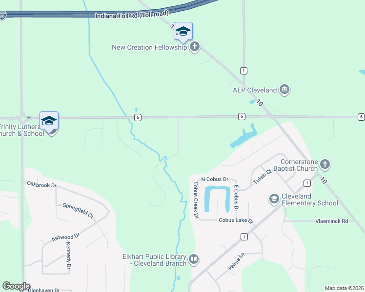 map of restaurants, bars, coffee shops, grocery stores, and more near 53134 Old Farm Road in Elkhart