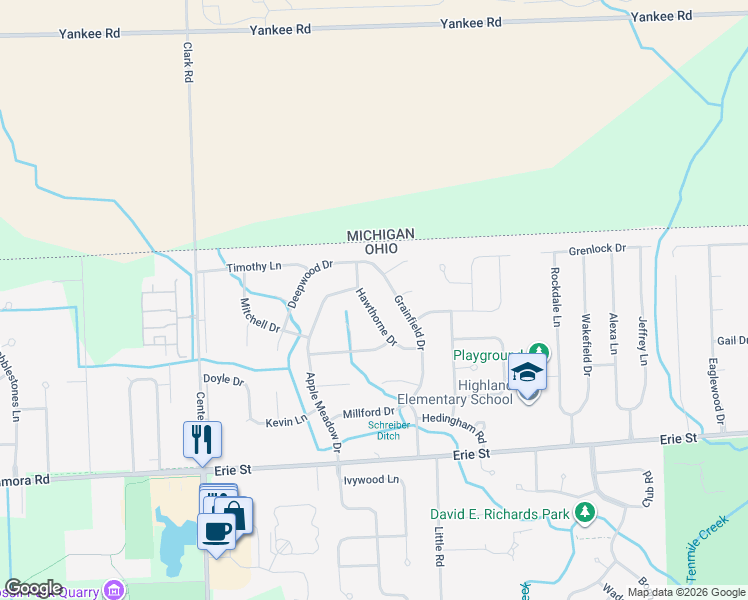 map of restaurants, bars, coffee shops, grocery stores, and more near 6055 Grainfield Drive in Sylvania