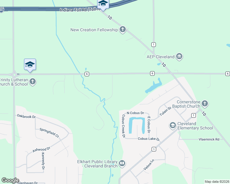 map of restaurants, bars, coffee shops, grocery stores, and more near 53134 Old Farm Road in Elkhart