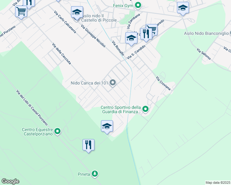 map of restaurants, bars, coffee shops, grocery stores, and more near 61 Via Nalles in Città metropolitana di Roma Capitale