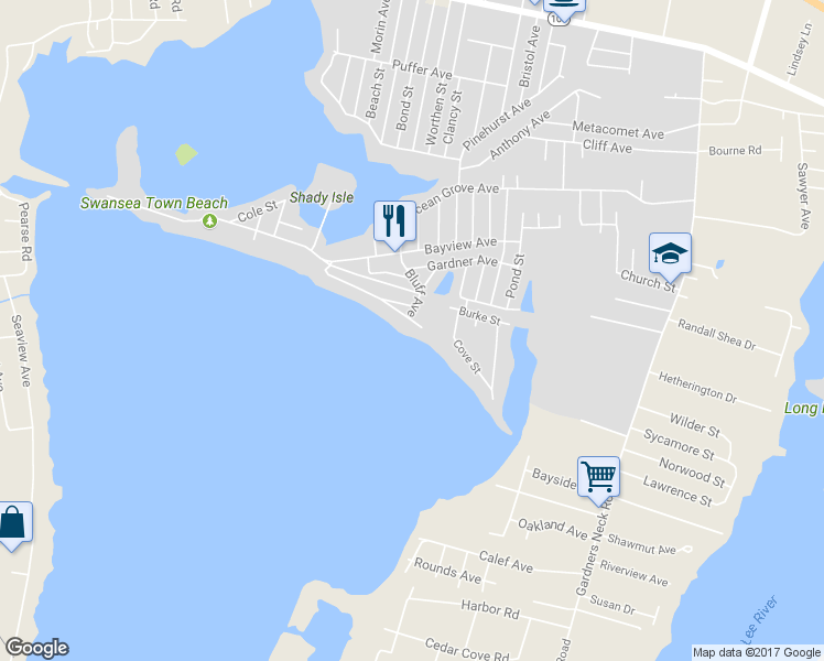 map of restaurants, bars, coffee shops, grocery stores, and more near 76 Bluff Avenue in Swansea