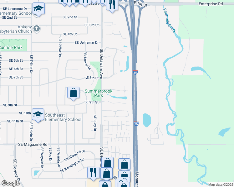 map of restaurants, bars, coffee shops, grocery stores, and more near 1211 Southeast Village View Lane in Ankeny