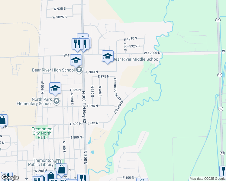 map of restaurants, bars, coffee shops, grocery stores, and more near 791 Greensbough Drive in Tremonton