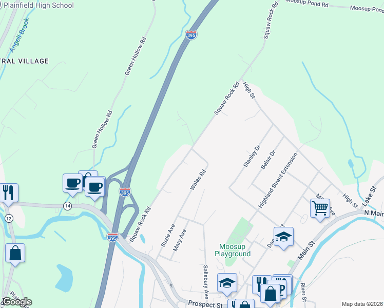 map of restaurants, bars, coffee shops, grocery stores, and more near 98 Squaw Rock Road in Plainfield