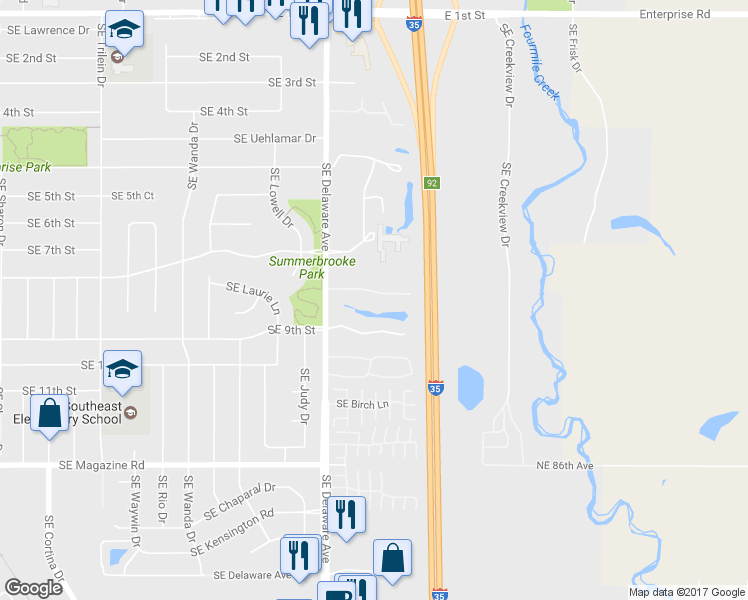 map of restaurants, bars, coffee shops, grocery stores, and more near 1211 Southeast Village View Lane in Ankeny