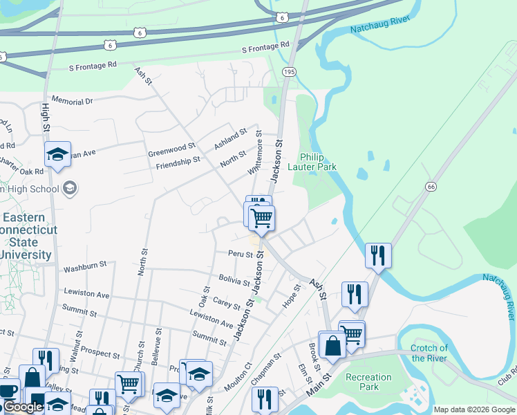 map of restaurants, bars, coffee shops, grocery stores, and more near 465 Jackson Street in Windham