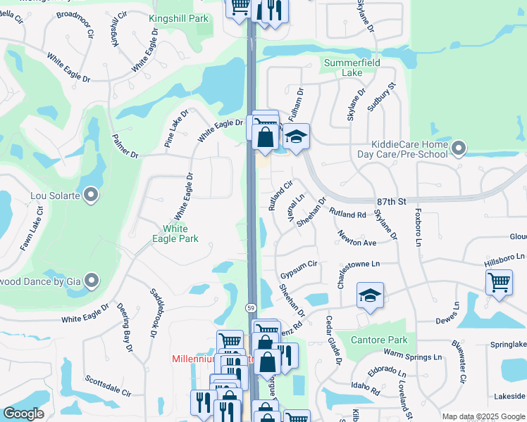 map of restaurants, bars, coffee shops, grocery stores, and more near 2927 Rutland Circle in Naperville