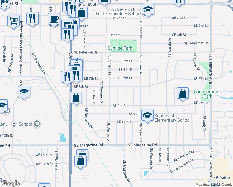 map of restaurants, bars, coffee shops, grocery stores, and more near 812 SE Bel Aire Rd in Ankeny