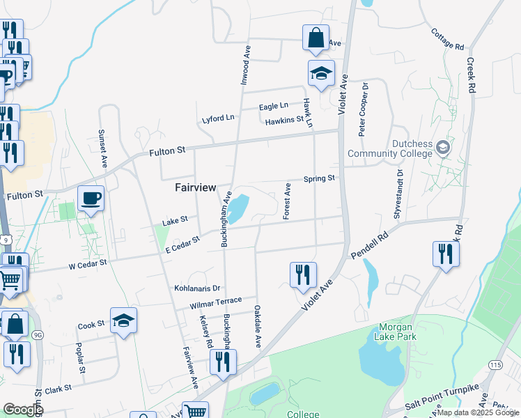map of restaurants, bars, coffee shops, grocery stores, and more near 2 Erin Court in Poughkeepsie