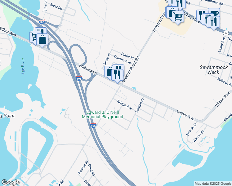 map of restaurants, bars, coffee shops, grocery stores, and more near 816 Brayton Point Road in Somerset