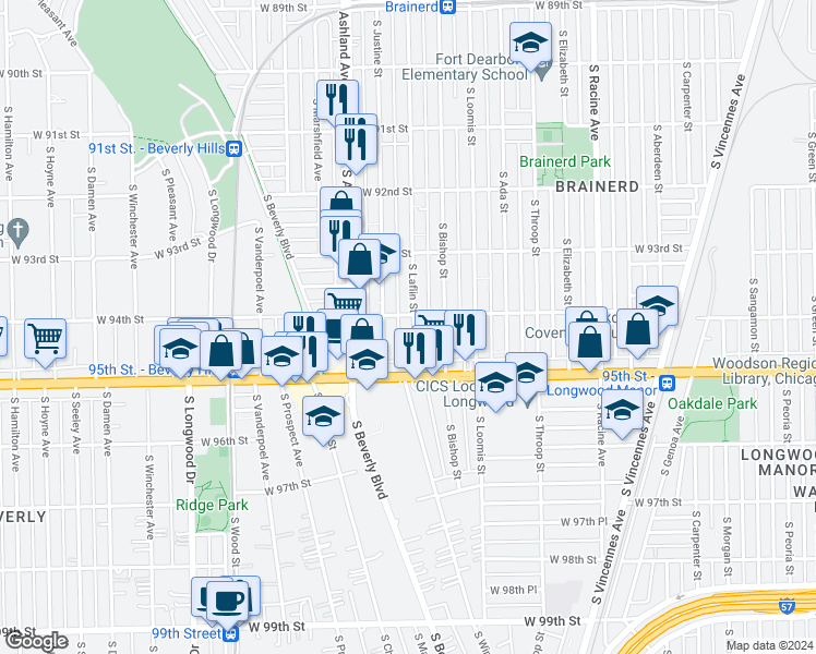 map of restaurants, bars, coffee shops, grocery stores, and more near in Chicago