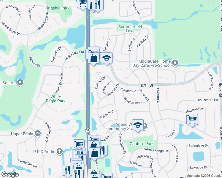 map of restaurants, bars, coffee shops, grocery stores, and more near 2315 Sheehan Drive in Naperville
