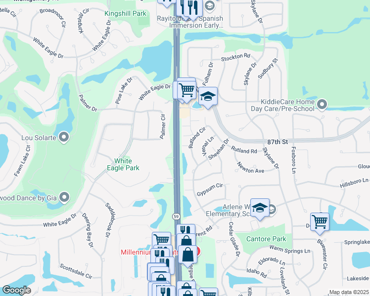 map of restaurants, bars, coffee shops, grocery stores, and more near 2927 Rutland Circle in Naperville