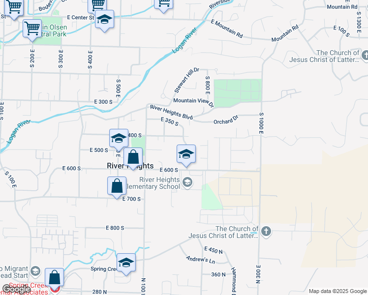 map of restaurants, bars, coffee shops, grocery stores, and more near 459 750 East in River Heights