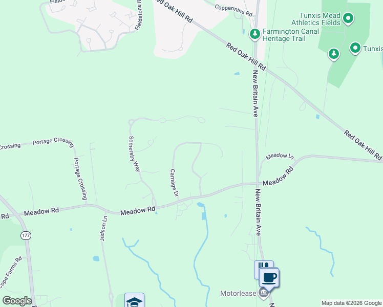 map of restaurants, bars, coffee shops, grocery stores, and more near 37 Carriage Drive in Farmington