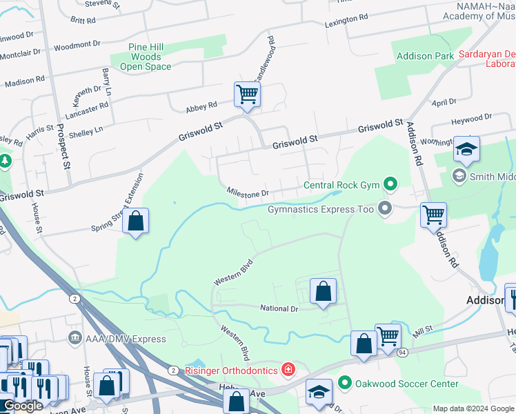 map of restaurants, bars, coffee shops, grocery stores, and more near 15 Periwinkle Lane in Glastonbury