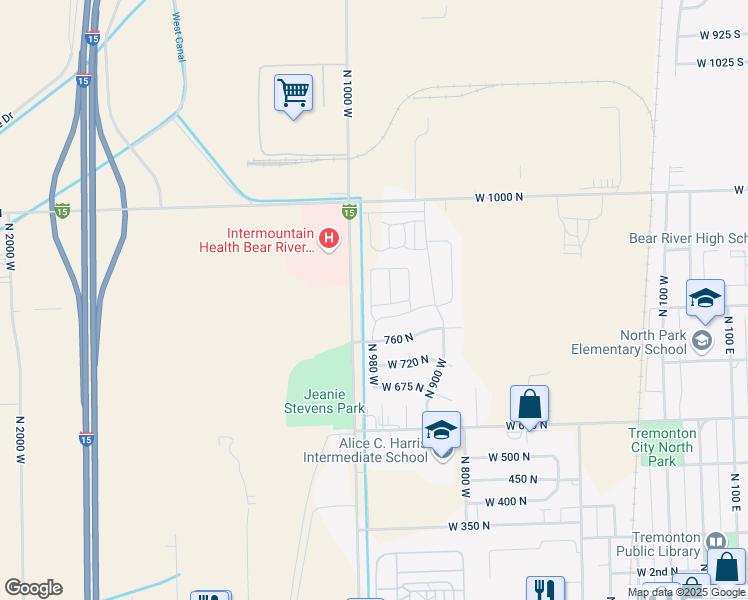 map of restaurants, bars, coffee shops, grocery stores, and more near 824 North 980 West in Tremonton