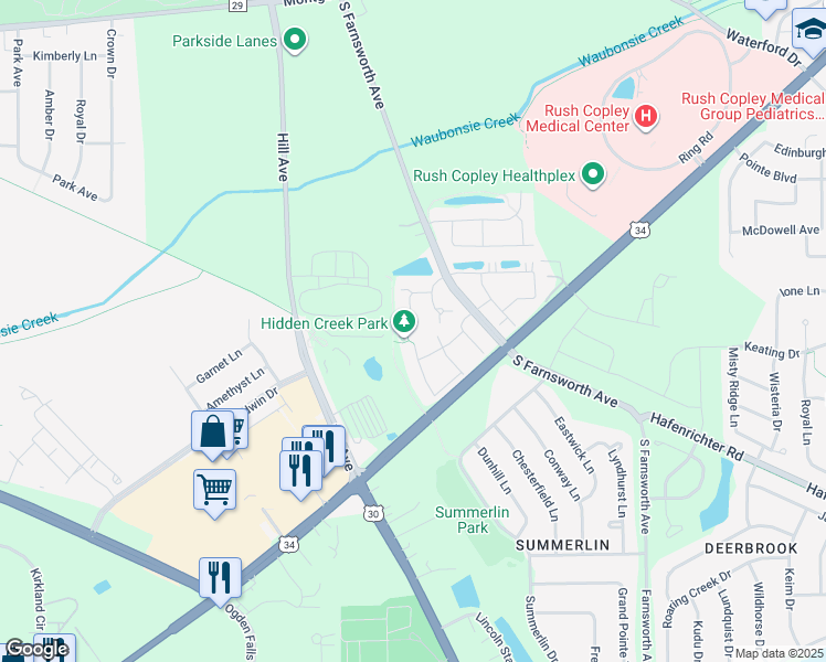 map of restaurants, bars, coffee shops, grocery stores, and more near 1780 Pontarelli Court in Aurora