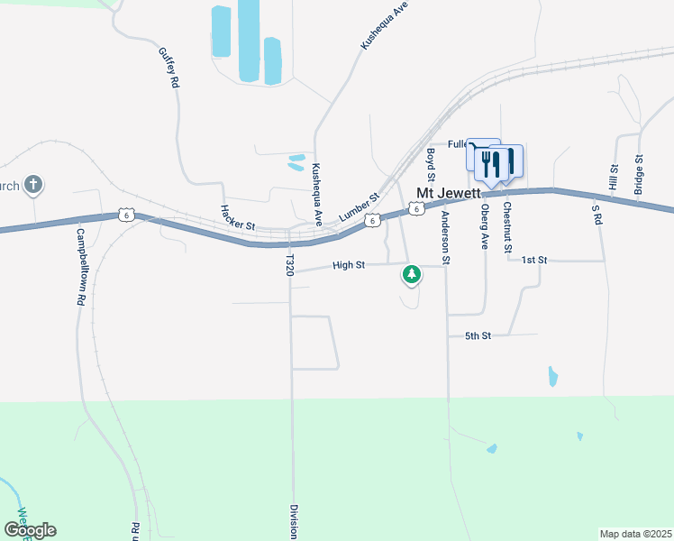 map of restaurants, bars, coffee shops, grocery stores, and more near 21 High Street in Mount Jewett